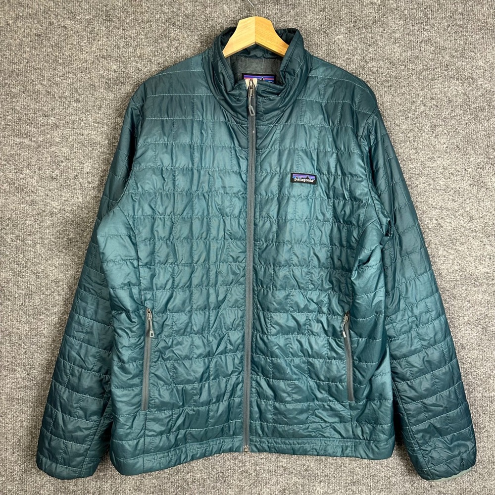 Patagonia Nano Puff Jacket Mens Large Teal  Quilted Full Zip Insulated